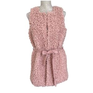 She and Sky Faux Fur Vest Belted Poodle Top Pink Size Small